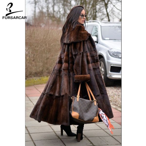 Fursarcarro Novo Real Mink Pele Casacos Mulheres Total Pele Thick Warm Mink Peles Jacket para Feminino Longo Estilo Luxo Natureza Casaco de Pele 201031