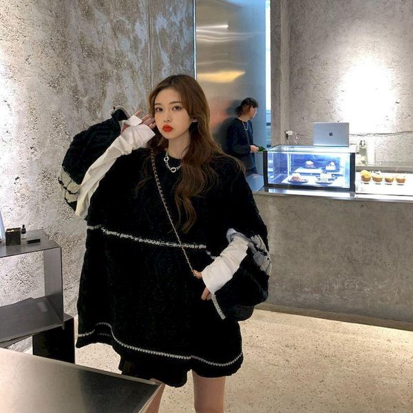 

2020 autumn new mid-length twist knit sweater girls students thick loose women winter clothes japanese fashion oversized, White;black