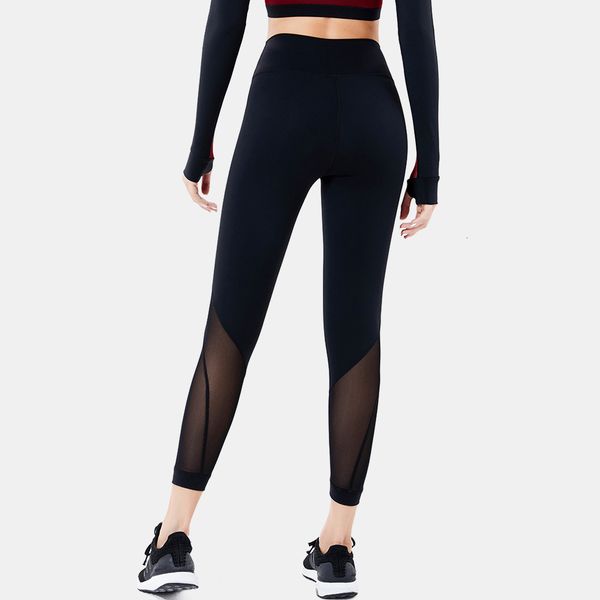 

autumn new mesh splicing high waist hip lifting yoga fitness pants, Black