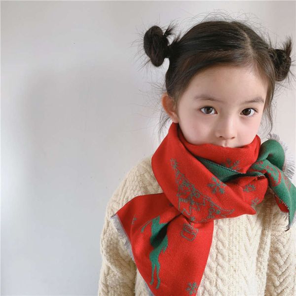 

korean version cute deer double face children's scarf autumn winter cashmere like warm shawl for boys and girls, Red;brown