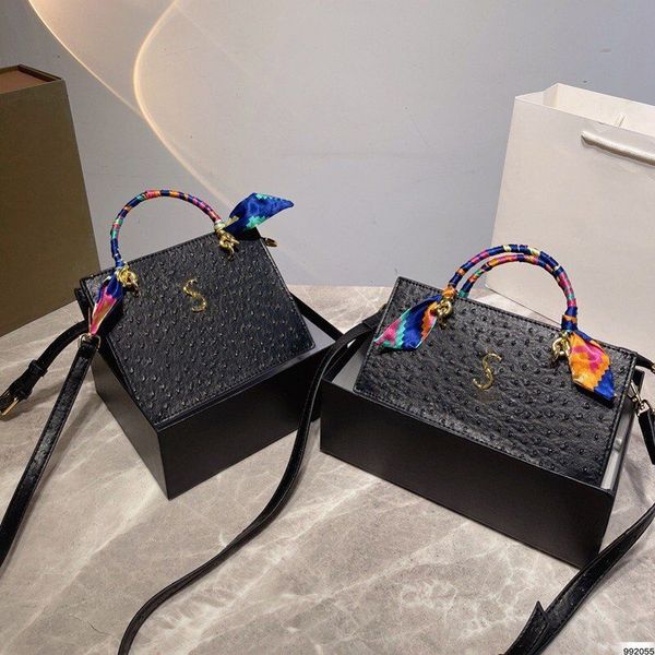 

2022 womens fashion totes bags shoulder bag women with stamped lock cowskin genuine leather handbag ostrich pattern with silk scarf