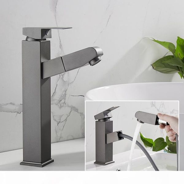 

gray fashion pull stainless steel basin faucet on the table, bathroom washbasin, basin under the table and cold faucet