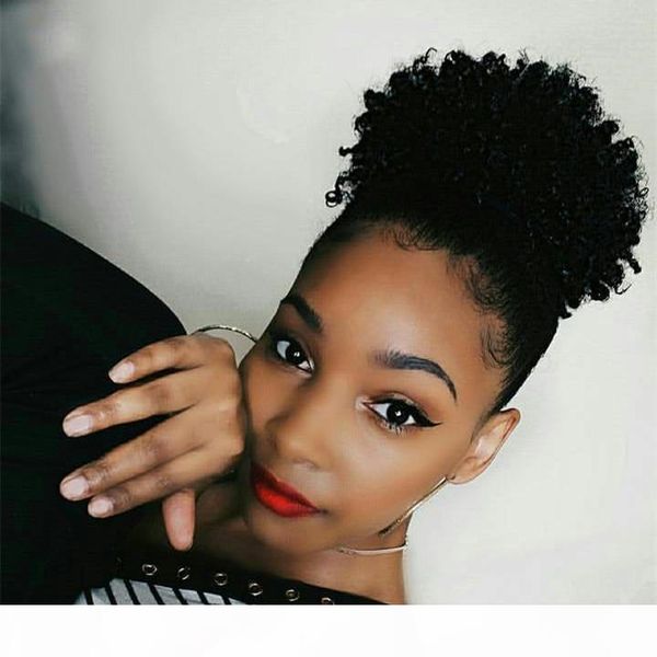 

high ponytail 120g african american off black afro puff 3c 4c kinky curly drawstring ponytails human hair extension pony tail hair piece