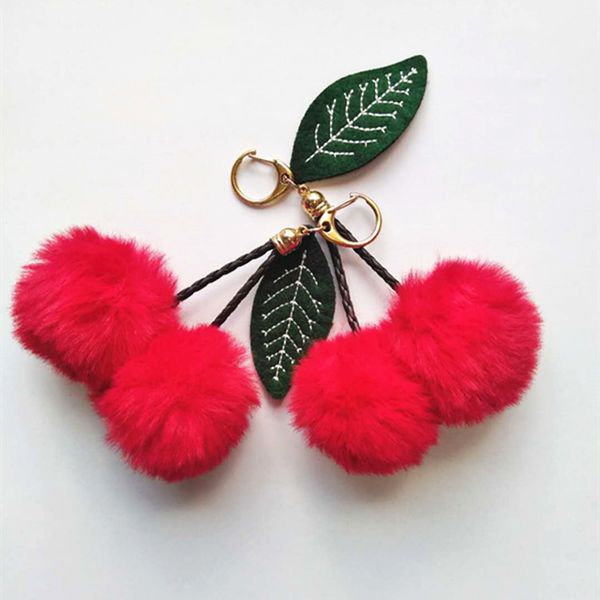 

меховой мяч брелок кулон 2020 ювелирные изделия ручной работы вишневые шариковые волосы фальшивые волосы красные пепельница сумка украшения