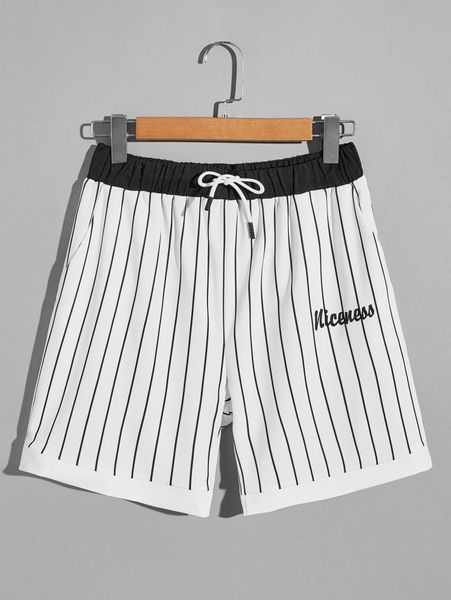 

men striped and letter graphic drawstring waist track shorts s1pf#, Black
