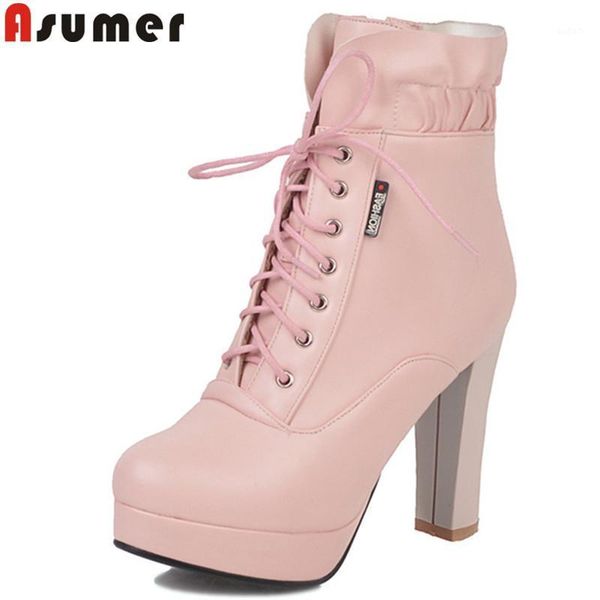 

boots asumer big size 34-43 autumn winter round toe zip ladies ankle elegant cross tied platform 2021 1, Black