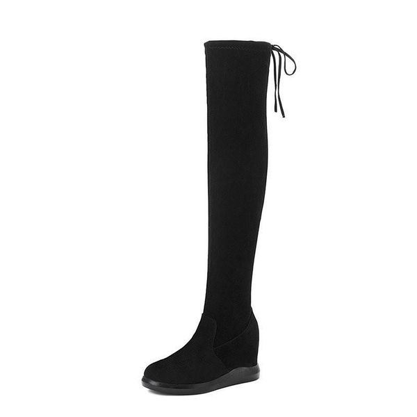 

2020 slim women's wedges over the knee boots brand high heels platform boots slip on winter shoes woman boot, Black