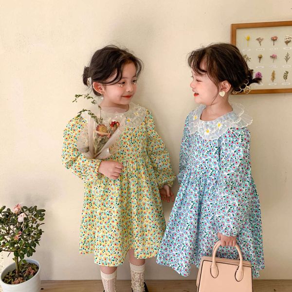 

autumn foreign amu new monkey spring sle girl's drs korean broken flower baby lace embroidery collar fashion skirt, Red;yellow