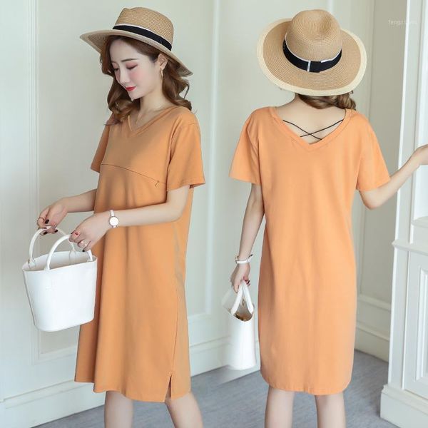 

maternity dresses v neck short sleeve summer casual breastfeeding dress for pregnant women nursing clothes pregnancy dress1, White