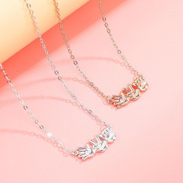 

pendant necklaces explosion models fashion men and women couple gestures 520 necklace valentine's day party scissors stone cloth jewelr, Silver