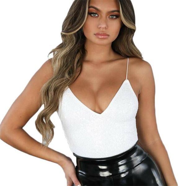 

women's jumpsuits & rompers 2021 summer clubwear set one piece women est sequined sleeveless deep v fashion bodysuits bling clothes fem, Black;white