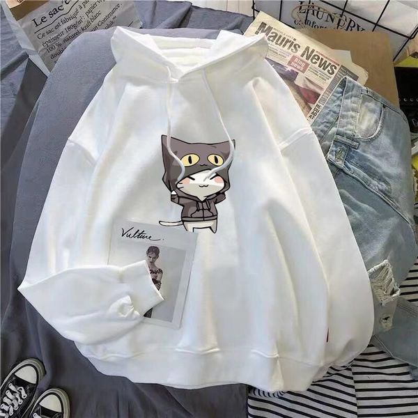 

2021 new kawaii impression the cartoon hoodie sweatpants hood released sweater oversize streetswear female hoodies long wevr, Black