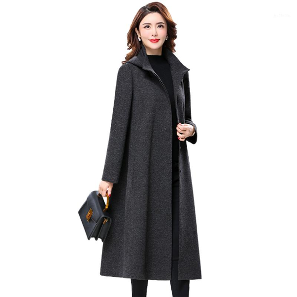 

autumn winter new women windbreaker coat plus size hooded fashion button-down long sleeve loose long trench coat womens overcoat1, Tan;black