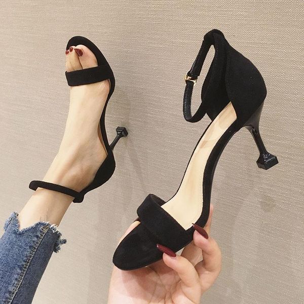 

womens western suede elegant peep toe ankle strap stiletto high heel elegant daily office dress party basic sandals, Black