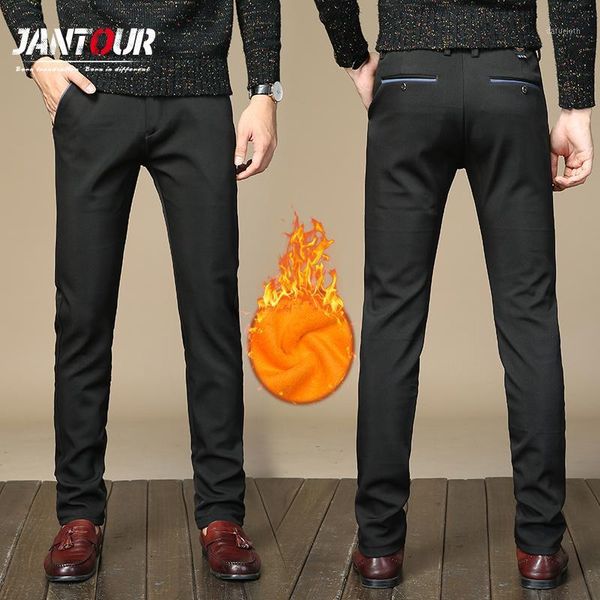 

2017 winter trousers men thick velvet business casual pantalon homme male warm fleece pants men work wear pants plus velvet 38 41, Black