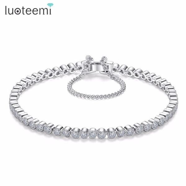 

luoteemi bridal classic tiny clear round cubic zirconia tennis bracelet banlgles for women wedding jewellry, Black