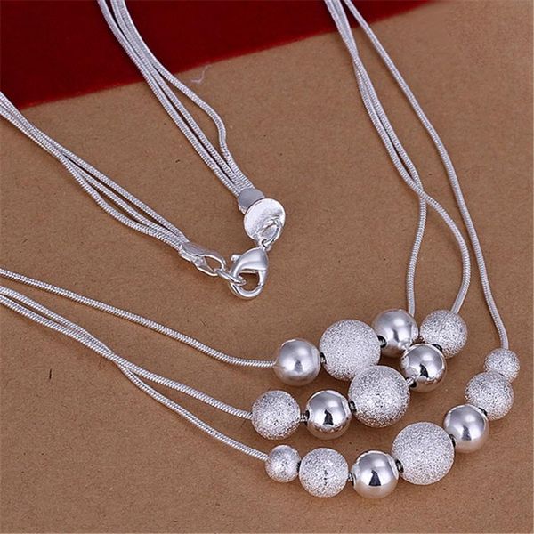 

wholesale retro charm three chain sand light beads silver color necklace fashion jewelry h bbyvnx