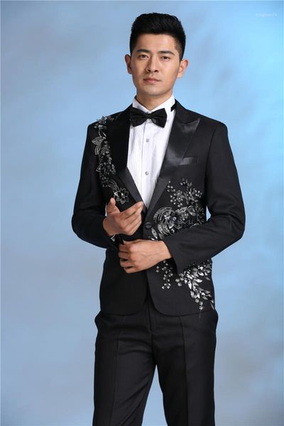 

wholesale- latest coat pant designs black pattern costume homme men suit slim fit tuxedo stage performance blazer 2 piece jacket a21, White;black