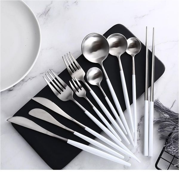 

upscale food tableware set stainless steel butter knives chopstick steak knife fork coffee spoon teaspoon silverwaresets bbyfbs