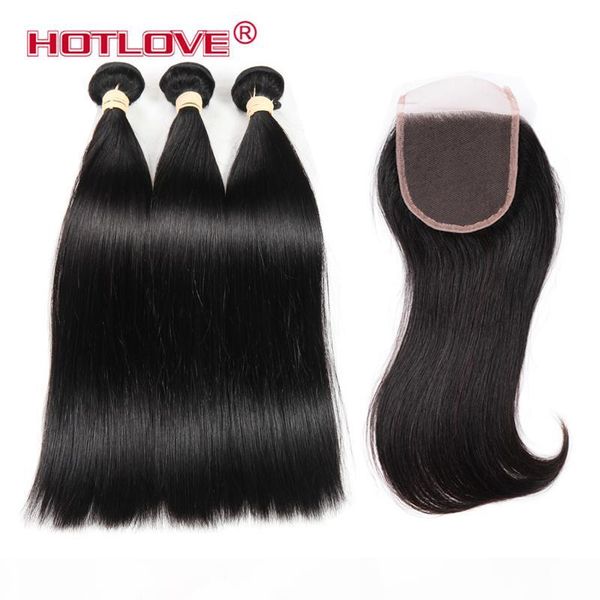 

ove hair selling human hair extensions 3 bundles with 4*4 part lace closure brazilian straight remy hair natural color, Black