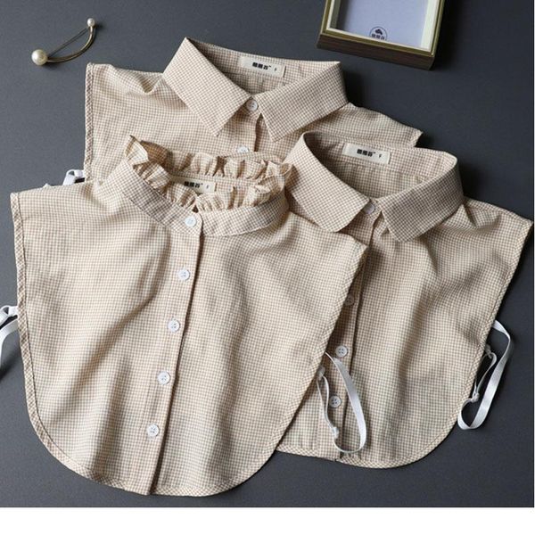 

plaid womens fake collar shirt white stripe stand ruffle false collars woman dot ladies detachable collar blouse neck qylopb, Blue;red