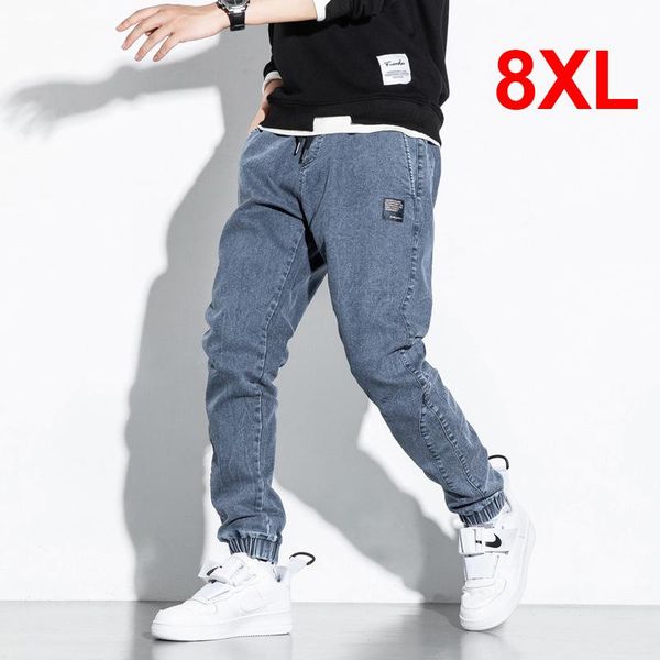 

8xl jeans men big size denim pant baggy fashion harajuku skateboard jeans solid color elastic waist trousers plus size hx813, Blue
