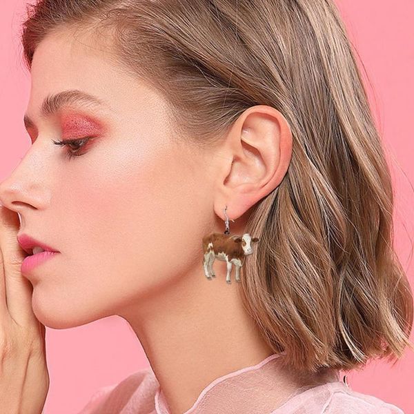 

stud 2021 acrylic dairy cattle cow earrings drop dangle jewelry farm animal for women girls teens kids party charm gift accessories, Golden;silver