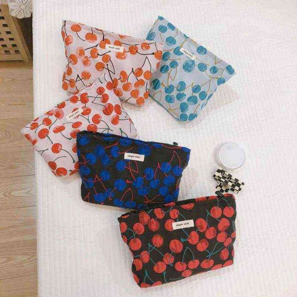 

nxy cosmetic bags retro cherry jacquard fabric make up organizer zipper beauty pouch women travel toiletry floral 220302
