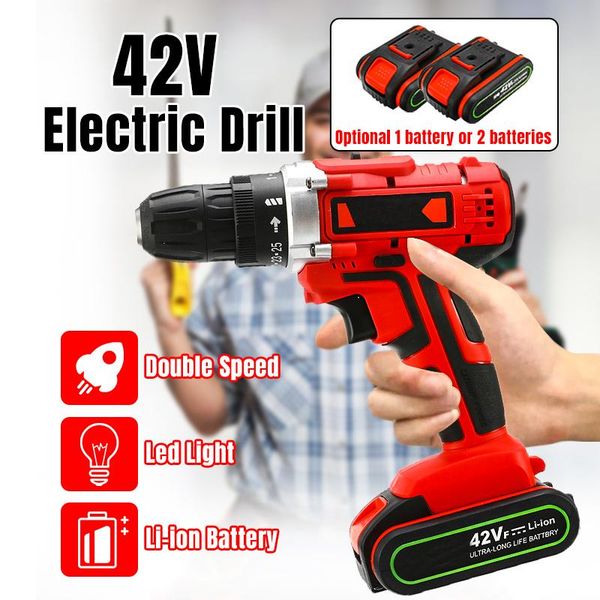 

electric drill cordless screwdriver 42v 110-240v lithium battery led light mini diy wireless power driver 2-speed power tools