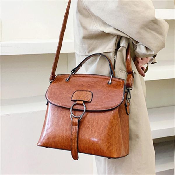 

cross body retro pu leather clamshell handbags for women solid color large capacity shoulder bag female trendy designer messenger sac