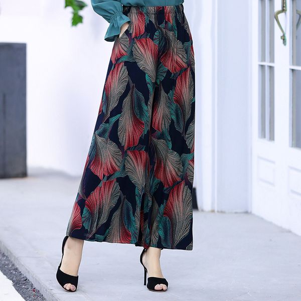 

women summer casual retro print bohemian wide leg pants high waist wide legs trousers elastic waist beach holiday pants 201031, Black;white