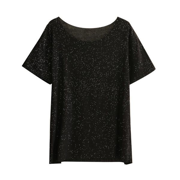 

women summer t-shirt lady woman short sleeve tees sequined modal loose fashion plus size camiseta t54 2004, White