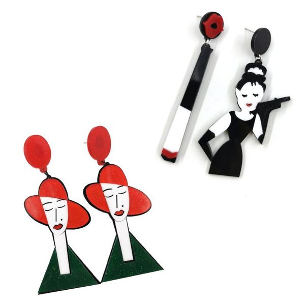 

new arrival funny red hair women irregular graceful acrylic earrings women long tassel human female dangle earrings brincos, Silver