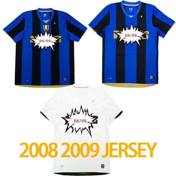 2008 2009 Home Camicia retrò calcio Jersey Balotelli Ibrahimovic Stankovic Santon Maicon 08 09 Camicia da calcio classica internazionale