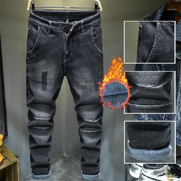 

men's autumn and winter denim pants plus velvet thicken stretch coated jeans hombre loose harem cowboys trousers plus size 29-401, Blue