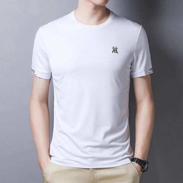 

новая 2020 летний шелк льда круглого хлопка воротник футболка с коротким рукавом футболки мужской шеей сплошного цвета мужской одеждой vp135, Blue