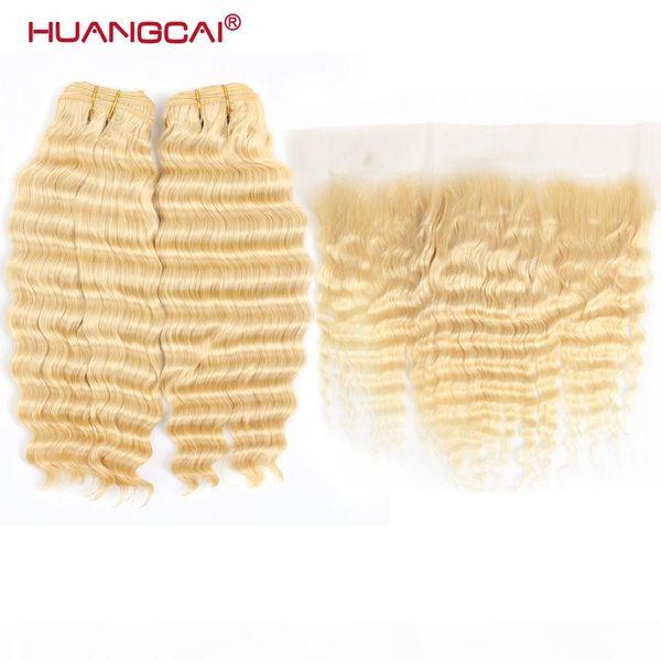 

613 bundles with frontal brazilian deep wave 2 bundles with closure remy human hair blonde bundles with frontal closure, Black;brown