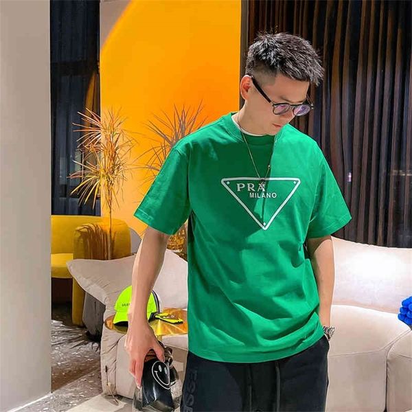 

2022 spring and summer new couple's triangle alphabet printed round neck short sleeve t-shirt for men women, White