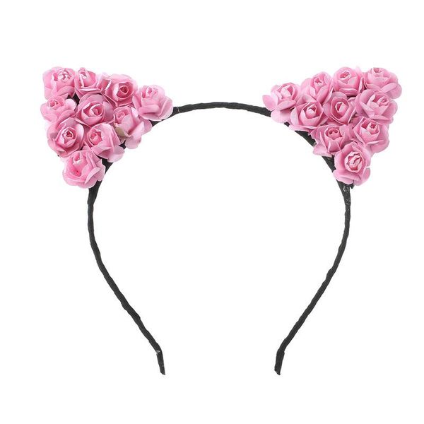 

10pcs 2020 new hair accessories rose flower cat ears hairbands girls flower headband kids handmade cloth wreath hair bands, Slivery;white