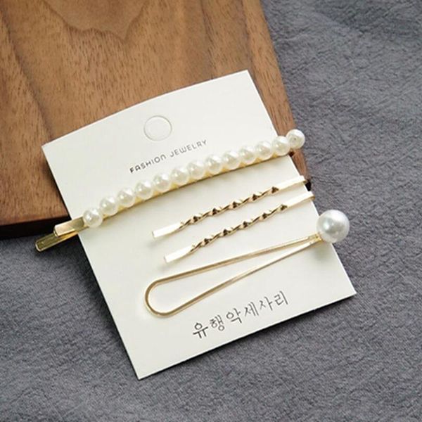 

3/4 pcs/set korean girls metal pearl hair clip combination elegant barrette pearls hairpin hair styling tools accessories