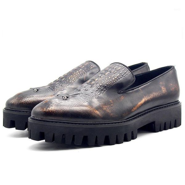 

cow leather formal shoes men luxury designer brand crocodile leather mens shoes social slip on platform rhinestone male footwear1, Black