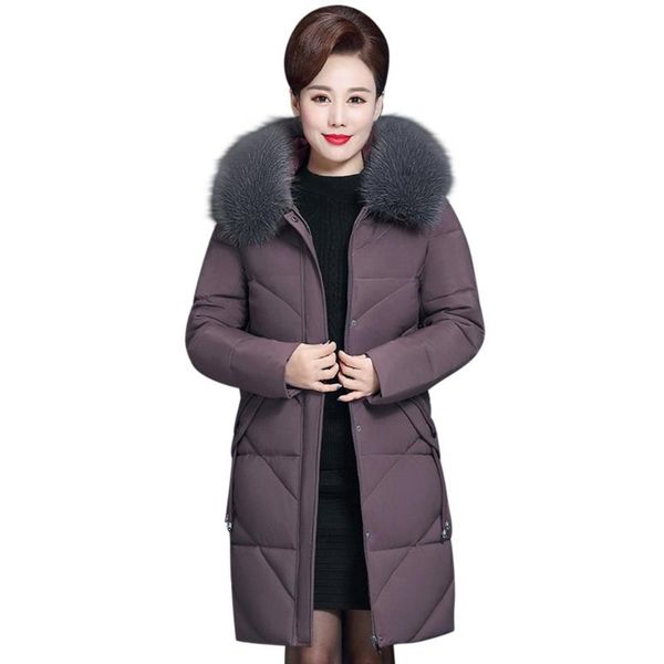 

ladies solid color winter women's coat middle-aged warm parka fur hooded long thick autumn winter jacket women coat new female, Black