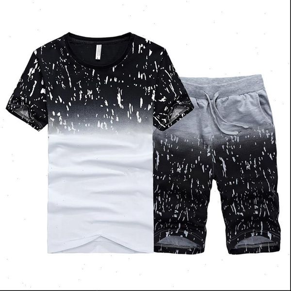 

summer new mens set short casual suits sportswear mens clothing man two pieces fashion print sets male sweatshirt men brand 4xl, Gray