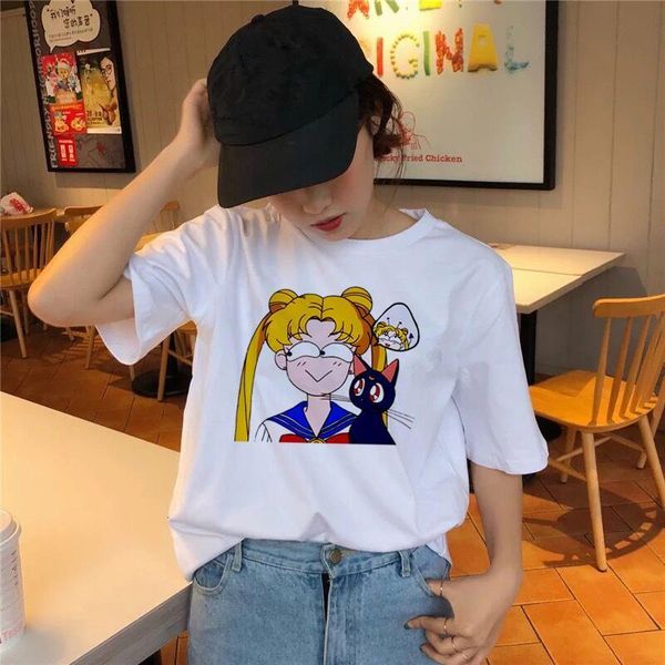 

sailor moon t shirt summer women harajuku 2019 sweet print 90s kawaii ullzang tshirt female tees t-shirt cartoon korean, White