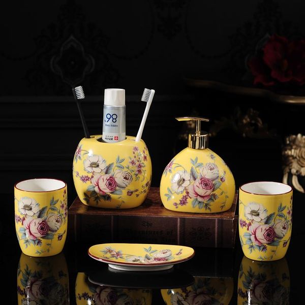 

wshyufei european style bathroom kit five-piece wedding bath ceramic set soap dispenser toothbrush holder bathroom products