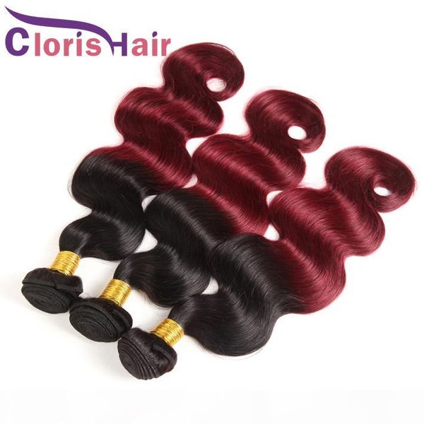 

dark root burgundy peruvian virgin hair body wave 3 bundles 1b 99j two tone wavy human hair extensions colored wine red ombre weaves, Black