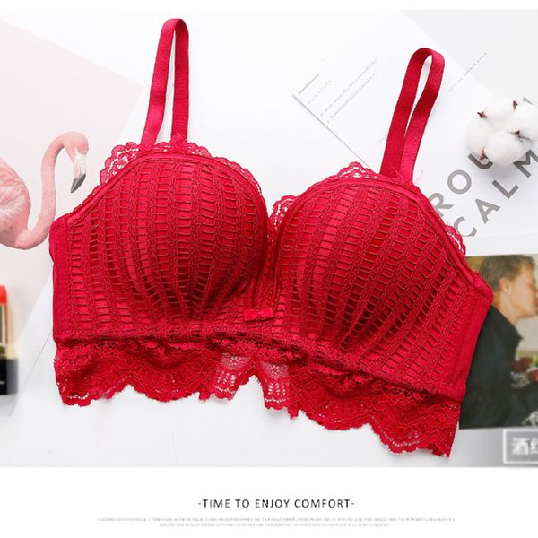 

women wire push up women's seamless underwear girls lace thin bras, Red;black