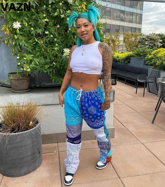 

vazn 2020 age reduction women blue color energetic streetwear full cargo pants sports pants lady high waist, Black;white