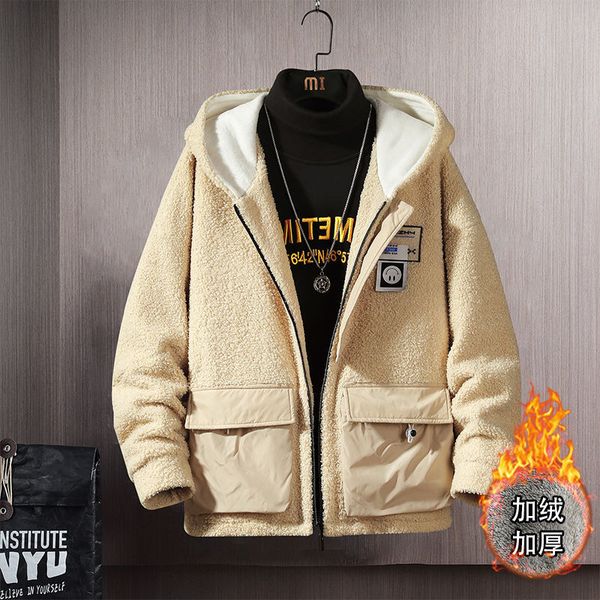 

2021 male winter loose spray jacket velour hoodie thickening teddy cardigan cotton quilted clothing arrivals black c0li