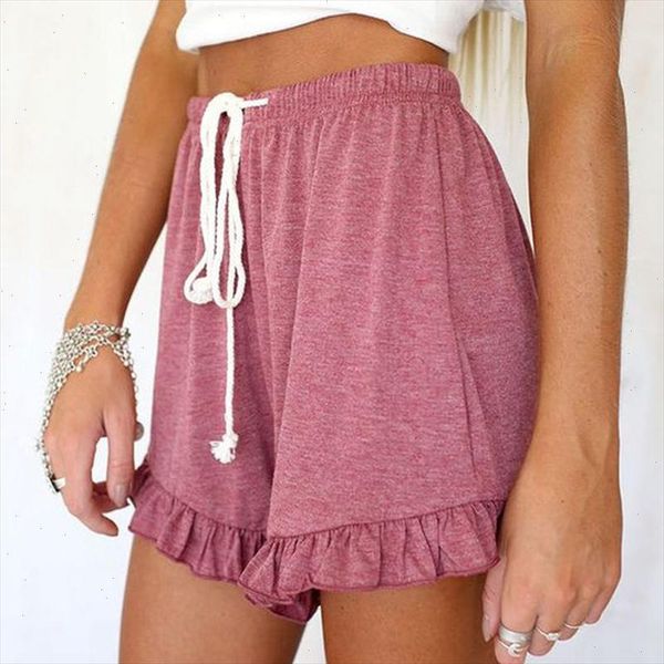 

ruffles high waist shorts women casual drawstring summer shorts loose elastic waist home fashion ruffles female, White;black